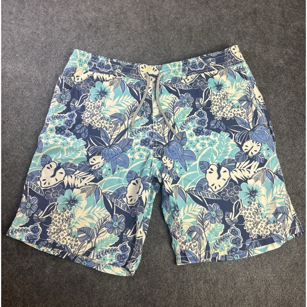 Vilebrequin Men's XL Tropical Floral Swim Trunks Blue Aqua Mesh Lined